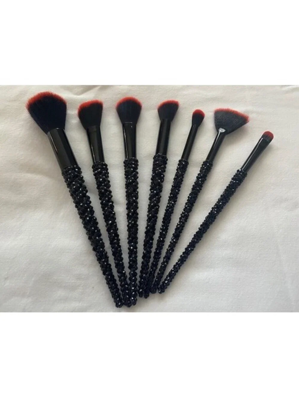 Black and Red Rhinestone Makeup Brush Set - New - 7 Piece set